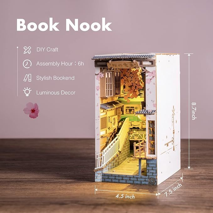 ROBOTIME Rolife DIY Book Nook Kit Bookend Stand Bookshelf Insert Bookcase Miniature Doll House Light 3D Puzzles TGB01-09