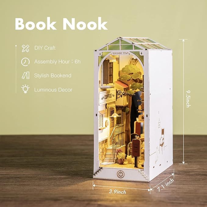 ROBOTIME Rolife DIY Book Nook Kit Bookend Stand Bookshelf Insert Bookcase Miniature Doll House Light 3D Puzzles TGB01-09