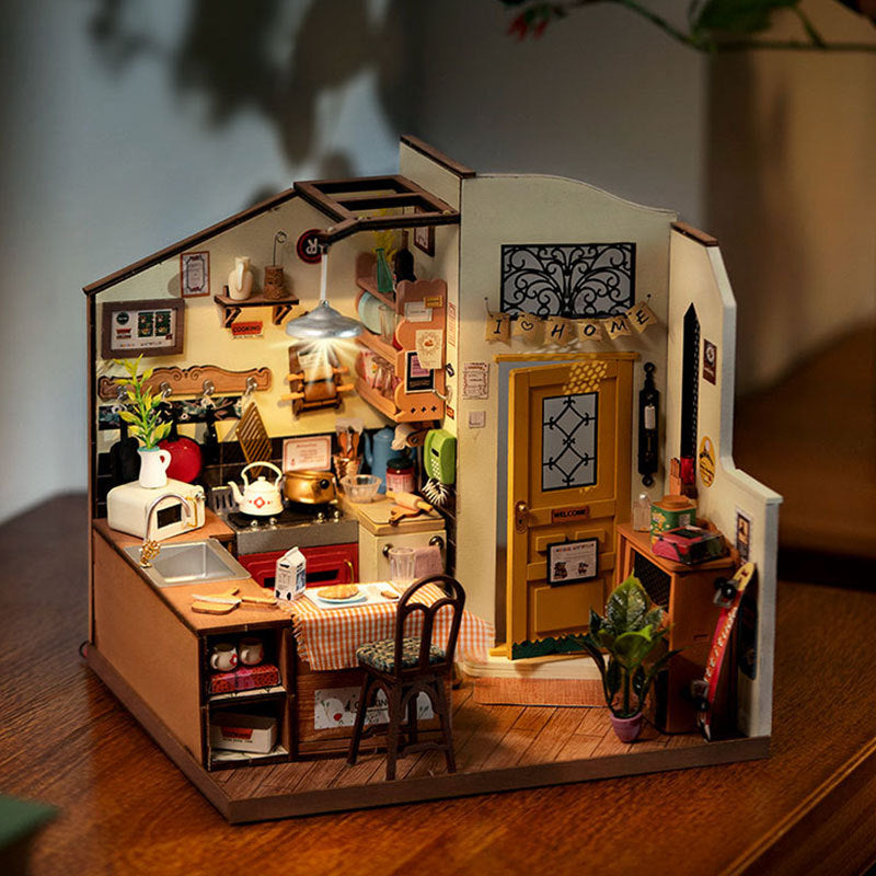 Rolife Happy Kitchen Dollhouse Minature House DIY Wooden Puzzle With LED Light