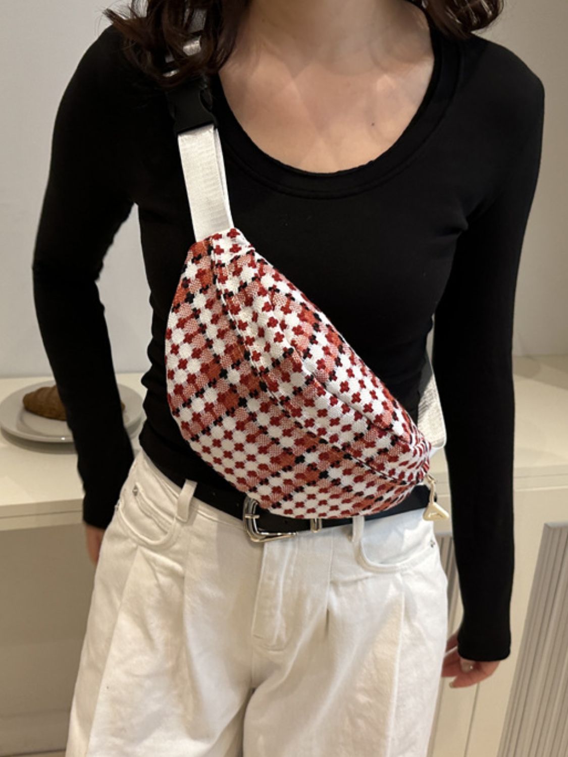 Plaid Wide Strap Crossbody Bag