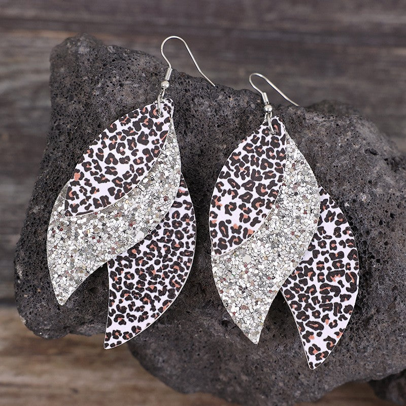 PU Leather Leopard Leaf Earrings