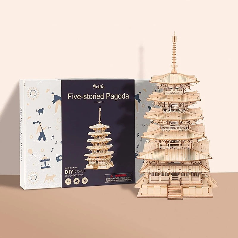 Robotime Five-storied Pagoda 3D Wooden Puzzle Toys For Children Kids Birthday Christmas Gift Home Decoration TGN02 Dropshipping