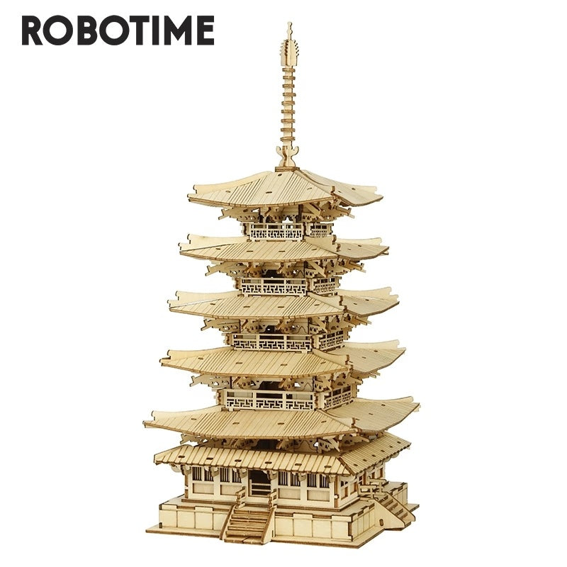 Robotime Five-storied Pagoda 3D Wooden Puzzle Toys For Children Kids Birthday Christmas Gift Home Decoration TGN02 Dropshipping