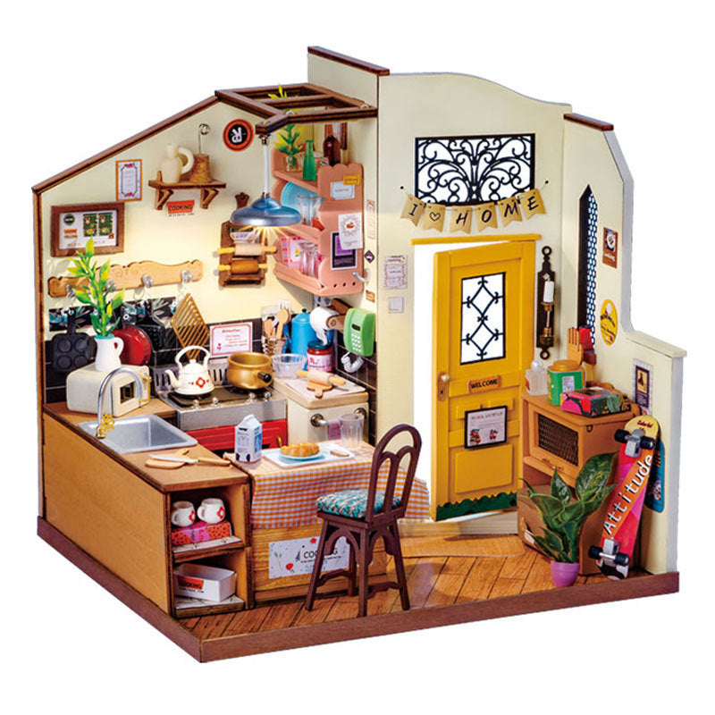 Rolife Happy Kitchen Dollhouse Minature House DIY Wooden Puzzle With LED Light